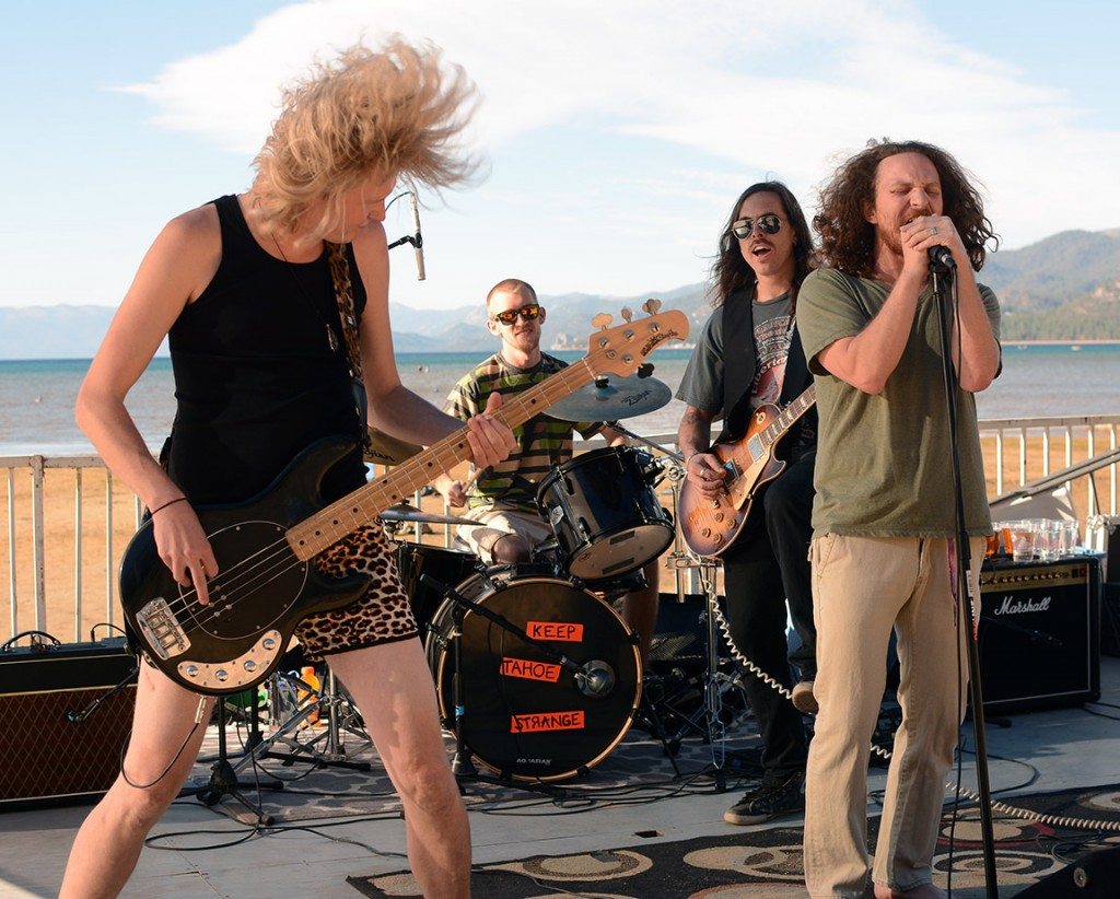 Strange Weather rocks the beach. Tahoe Onstage photo by Tim Parsons