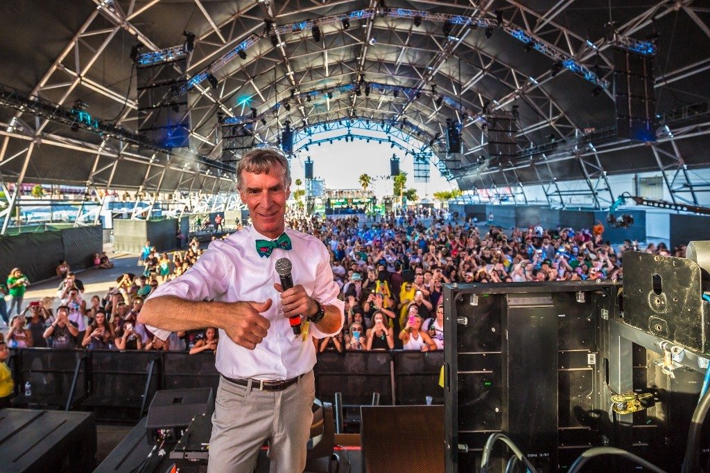 Bill Nye the Science Guy joined electronic house DJ, Discovery Project, on the Troubadour Stage, the debut tent at this year’s festival.