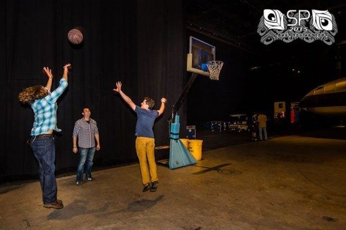 Backstage at the Grand Sierra, Keith Moseley's proper shooting technique ensures the basketball will pass through the strings. Photo by Brian Spady/The String Cheese Incident 2015.