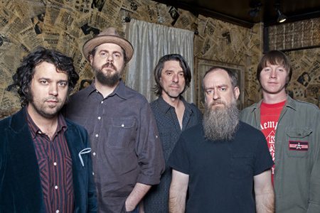 (L-R) Jay Gonzalez, Patterson Hood, Mike Cooley, Brad Morgan and Matt Patton of Drive-By Truckers at Tipitina's on January 27, 2013, in New Orleans, LA. (Erika Goldring Photo)