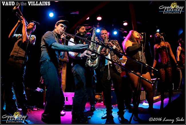 Vaud and the Villains fill the Crown Room stage during one of the shows of the year. Tahoe Onstage images by Larry Sabo