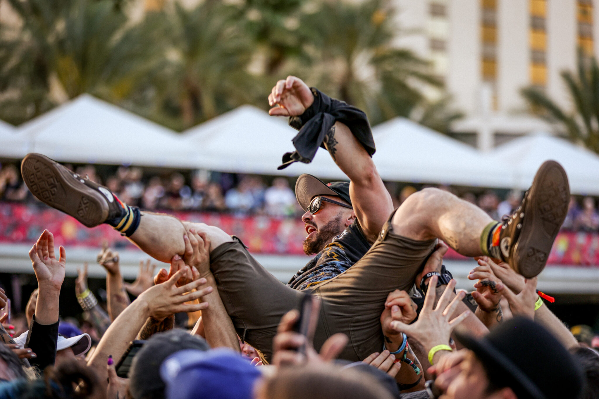 a crowd surfer at Punk Rock Bowling Music Festival in Las Vegas, Nevada 2025